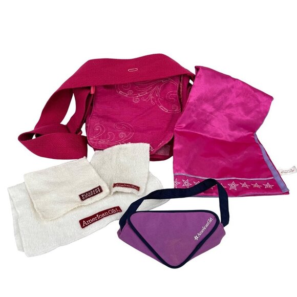 American Girl Accessories Lot Crossbody Purse Skate Bag Satin Blanket Cleansing - Picture 1 of 16
